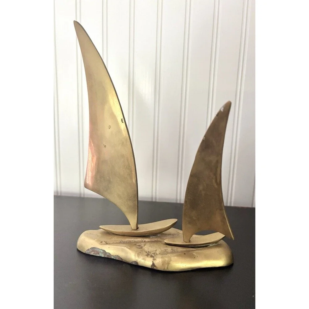Vintage Brass Sailboat Sculpture Mid Century Modern MCM Nautical Decor Coastal